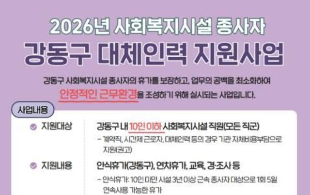 강동구, 사회복지시설 종사자 대체인력 지원으로 업무공백 줄인다