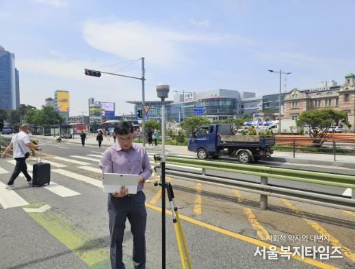 도로 지표면 높낮이 시범 측정 모습