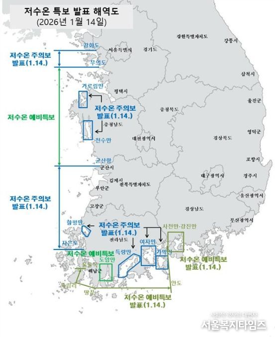 저수온 특보 발령 해역