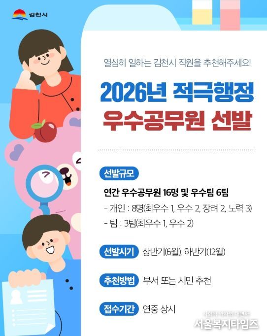 2026년도 김천시 적극행정 우수공무원 선발 계획