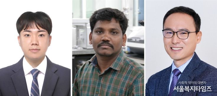 경상국립대학교 박사과정 정시언 씨, 라자 아루무감 센틸 박사, 최명룡 교수(왼쪽부터)