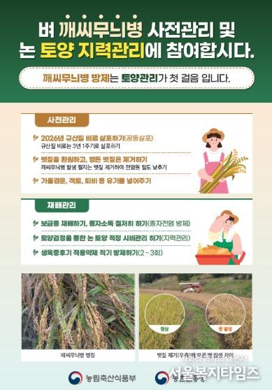 벼 깨씨무늬병 사전 관리 및 논 토양 지력 관리 방법 안내문