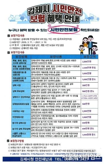 김제시, 시민안전보험으로 생활 안전망 강화
